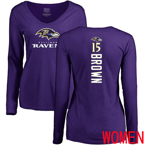 Baltimore Ravens Purple Women Marquise Brown Backer NFL Football #15 Long Sleeve T Shirt